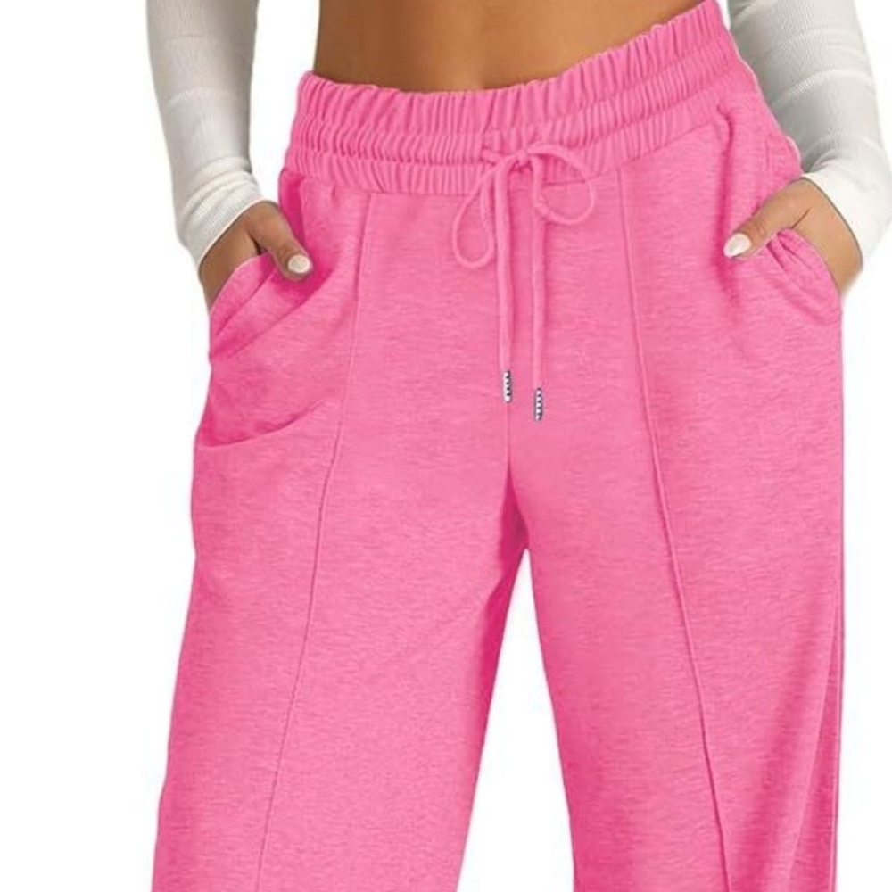 Women's Pink Wide Leg Drawstring Pants - Picture 2 of 12